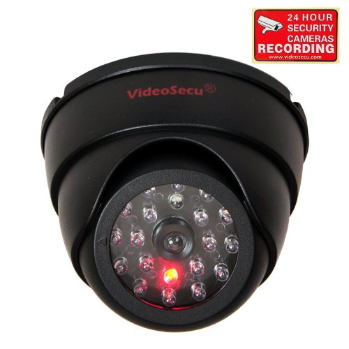 VideoSecu Dome Dummy Fake Infrared IR CCTV Surveillance Security Camera Imitation Simulated Blinking LED with Security Warning Sticker AA3