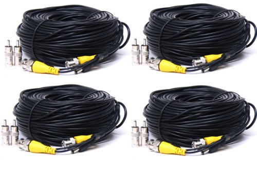 VideoSecu 4 Pack 150 Feet Video Power CCTV Security Camera Cables with BNC to RCA Adapter Connector 1OA