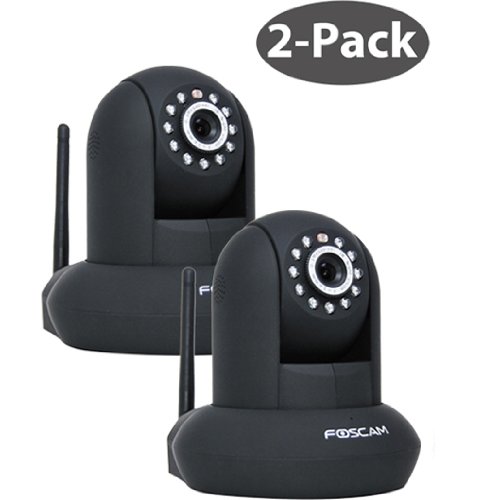 2 PACK Foscam FI8910W Wireless/Wired Pan & Tilt IP/Network Camera with IR-Cut Filter for True Color Images – 8 Meter Night Vision and 3.6mm Lens (67° Viewing Angle) – Black NEWEST MODEL