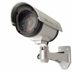 OUTDOOR FAKE / DUMMY SECURITY CAMERA w/ Blinking Light (Silver)